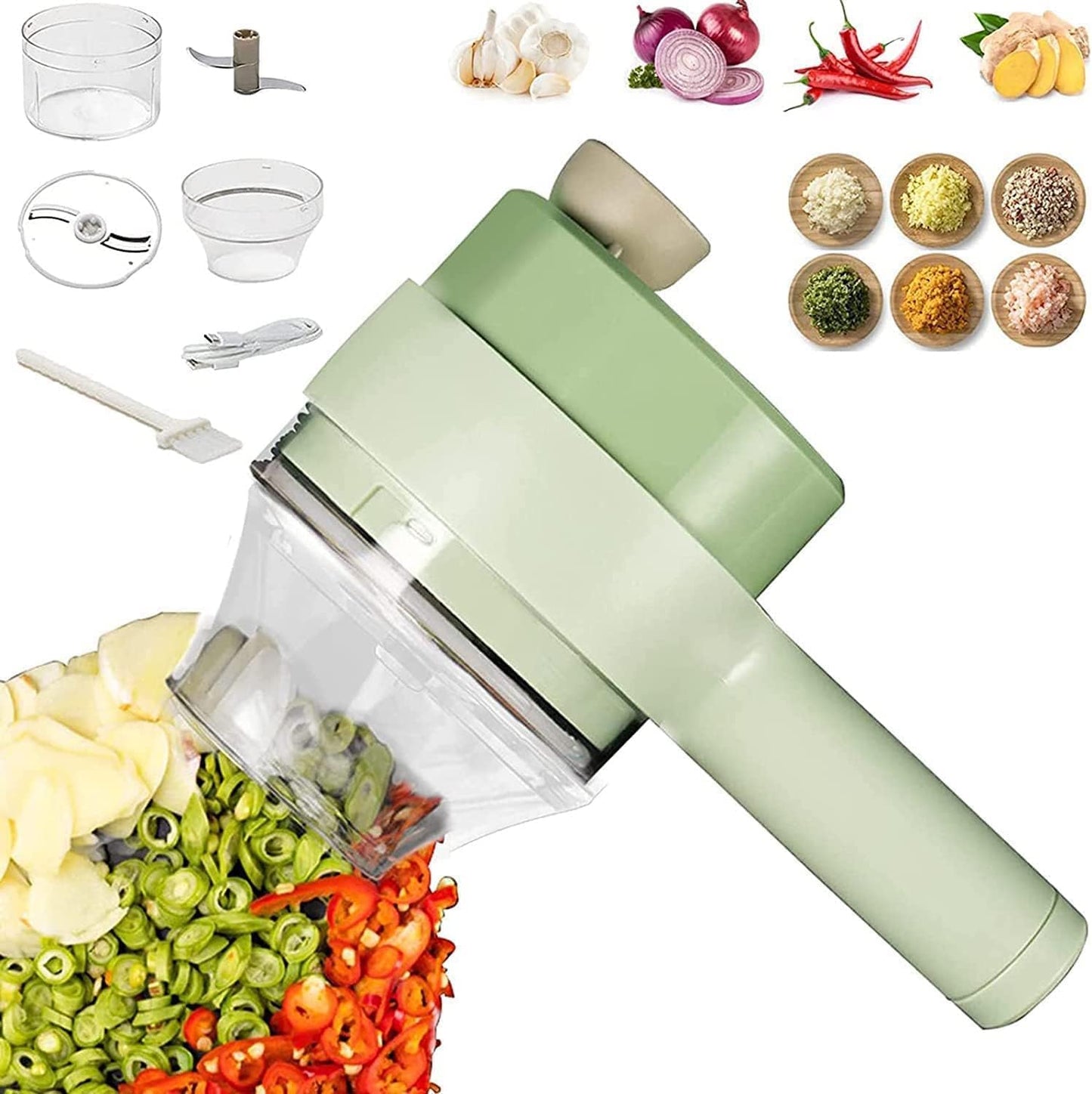 4-in-1 Handheld Electric Vegetable Cutter, Slicer, Grater, Chopper