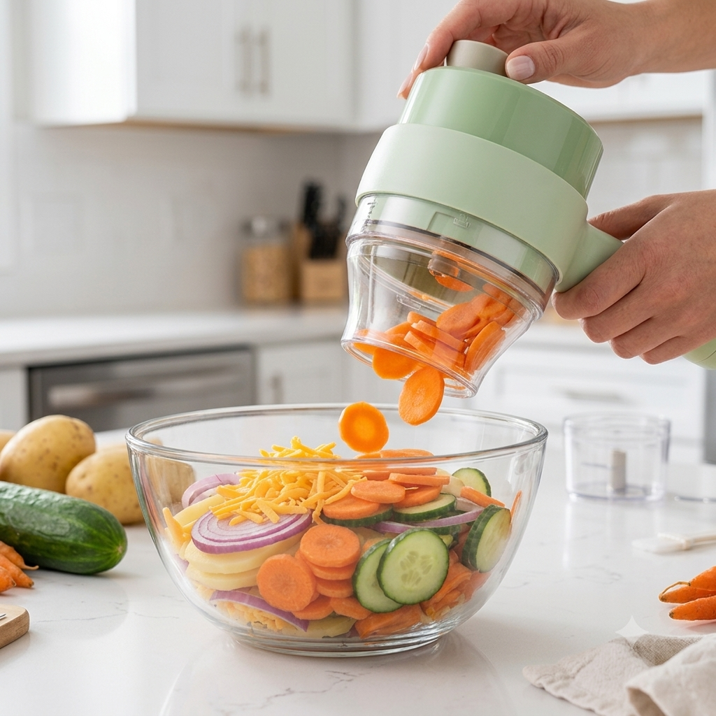 4-in-1 Handheld Electric Vegetable Cutter, Slicer, Grater, Chopper