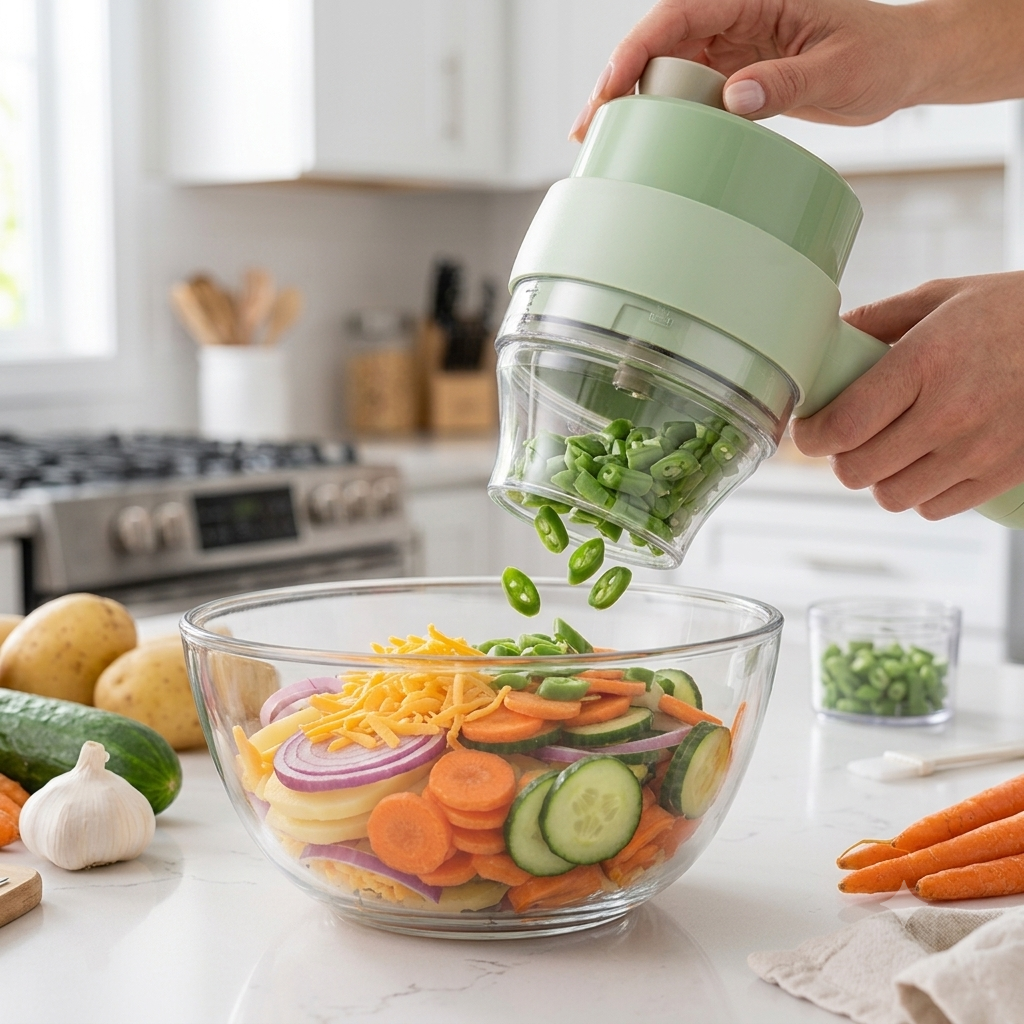 4-in-1 Handheld Electric Vegetable Cutter, Slicer, Grater, Chopper