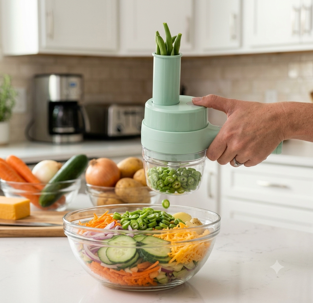 4-in-1 Handheld Electric Vegetable Cutter, Slicer, Grater, Chopper