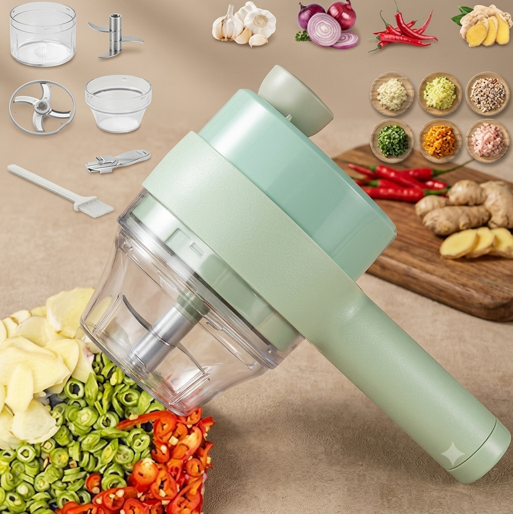 4-in-1 Handheld Electric Vegetable Cutter, Slicer, Grater, Chopper